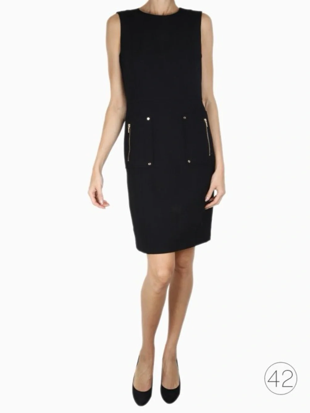 Tory Burch Petra Wood Midi Dress Black with Gold Zipper Accents